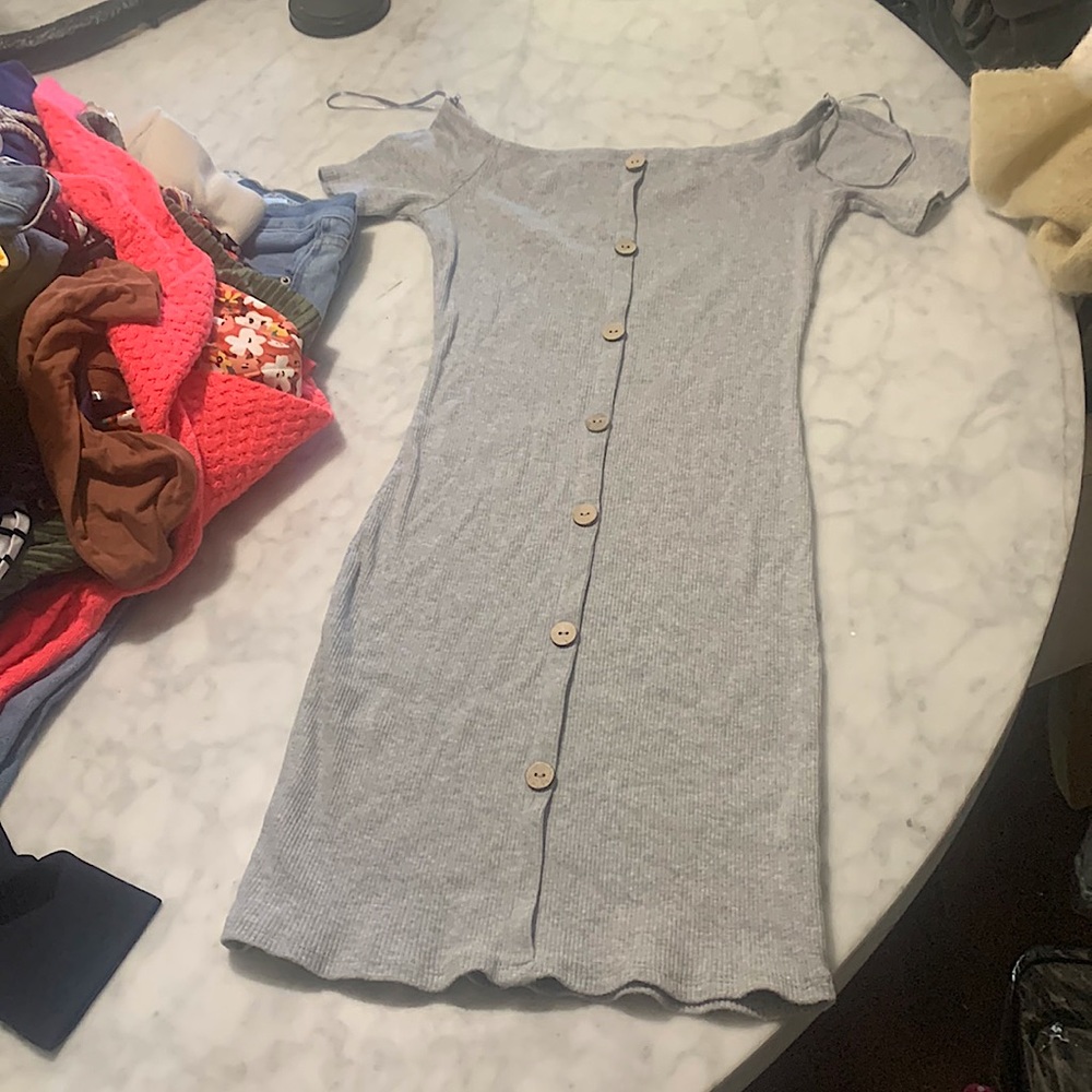 Fashion Nova off the shoulder gray dress